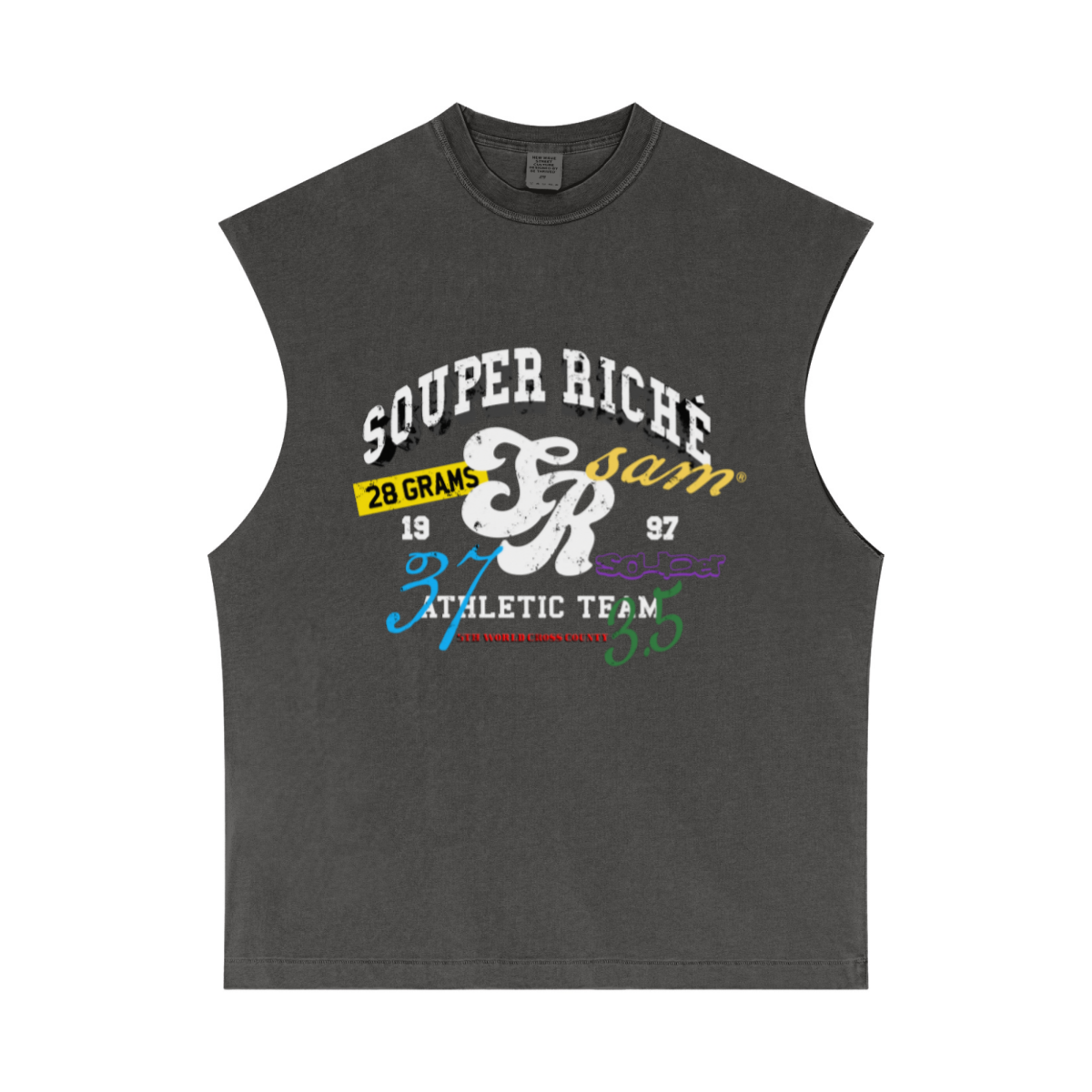 275GSM Unisex Vintage-Wash 100% Cotton Plain Tank Top Dark Grey